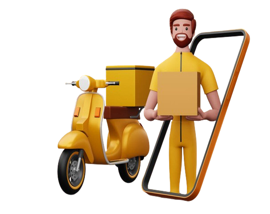 stock photo delivery man parcel box motorcycle rendering removebg preview